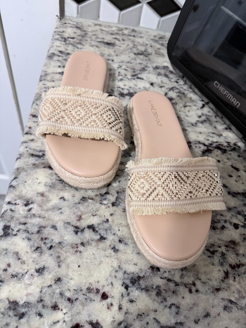 Lane Bryant Beige Braided Espadrille Slide Mules